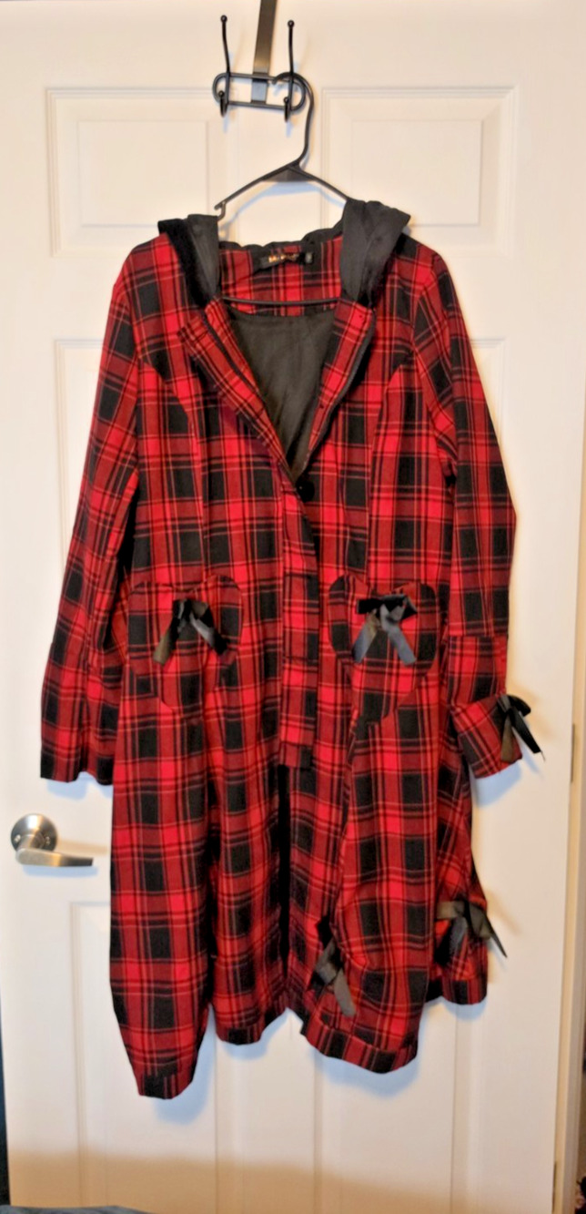 Plaid Hooded Corset Trench Coat 2XL GOTH/ WHIMSIGOTH/ PUNK/ METAL/ DARK ACADEMIA